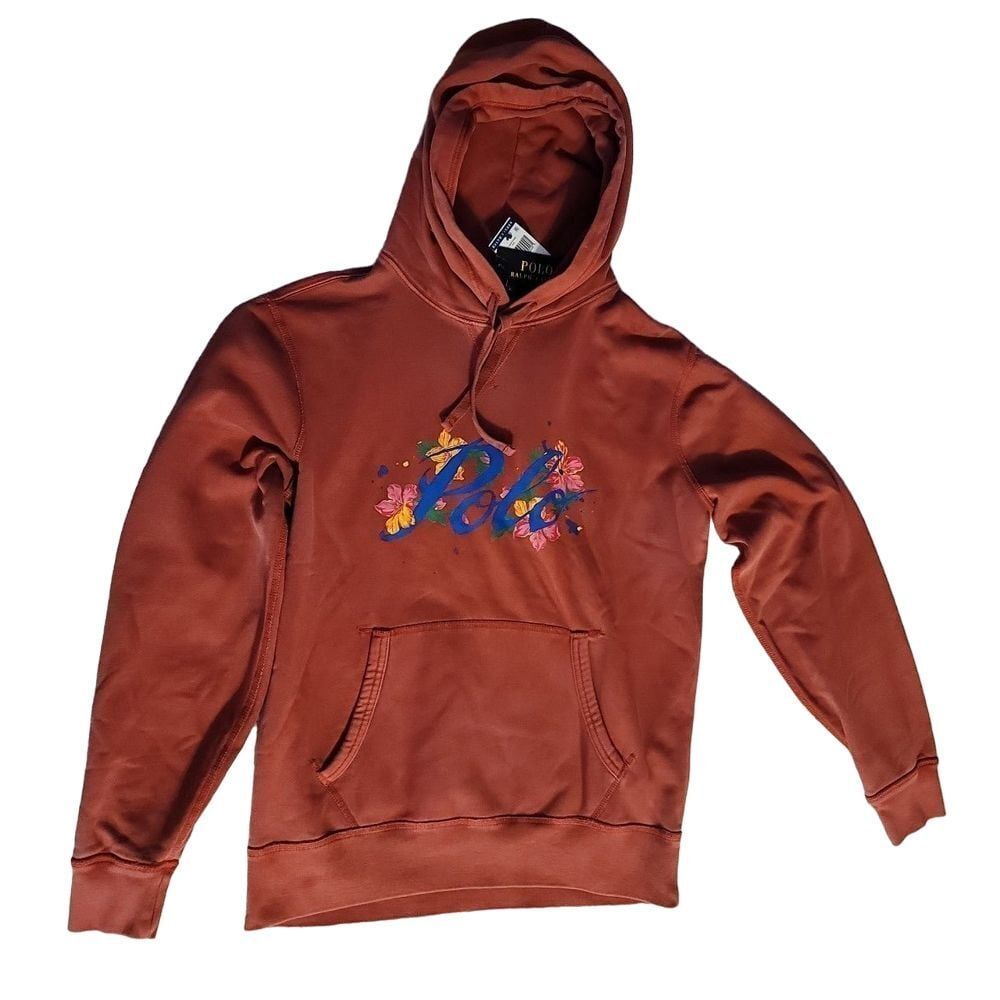 NWT Polo Ralph Lauren PAINTED‎ FLORAL SCRIPT LOGO Hoodie Sweatshirt size Small